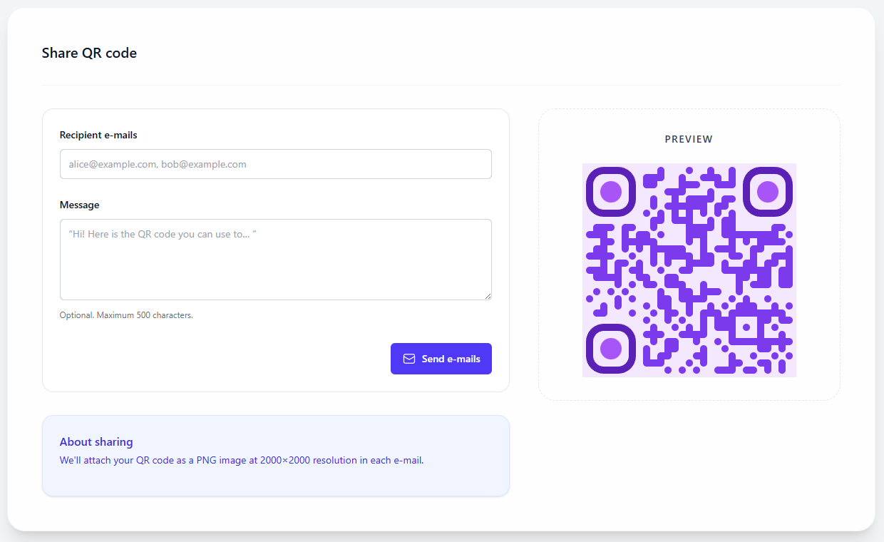 Share your QR code via email Screenshot