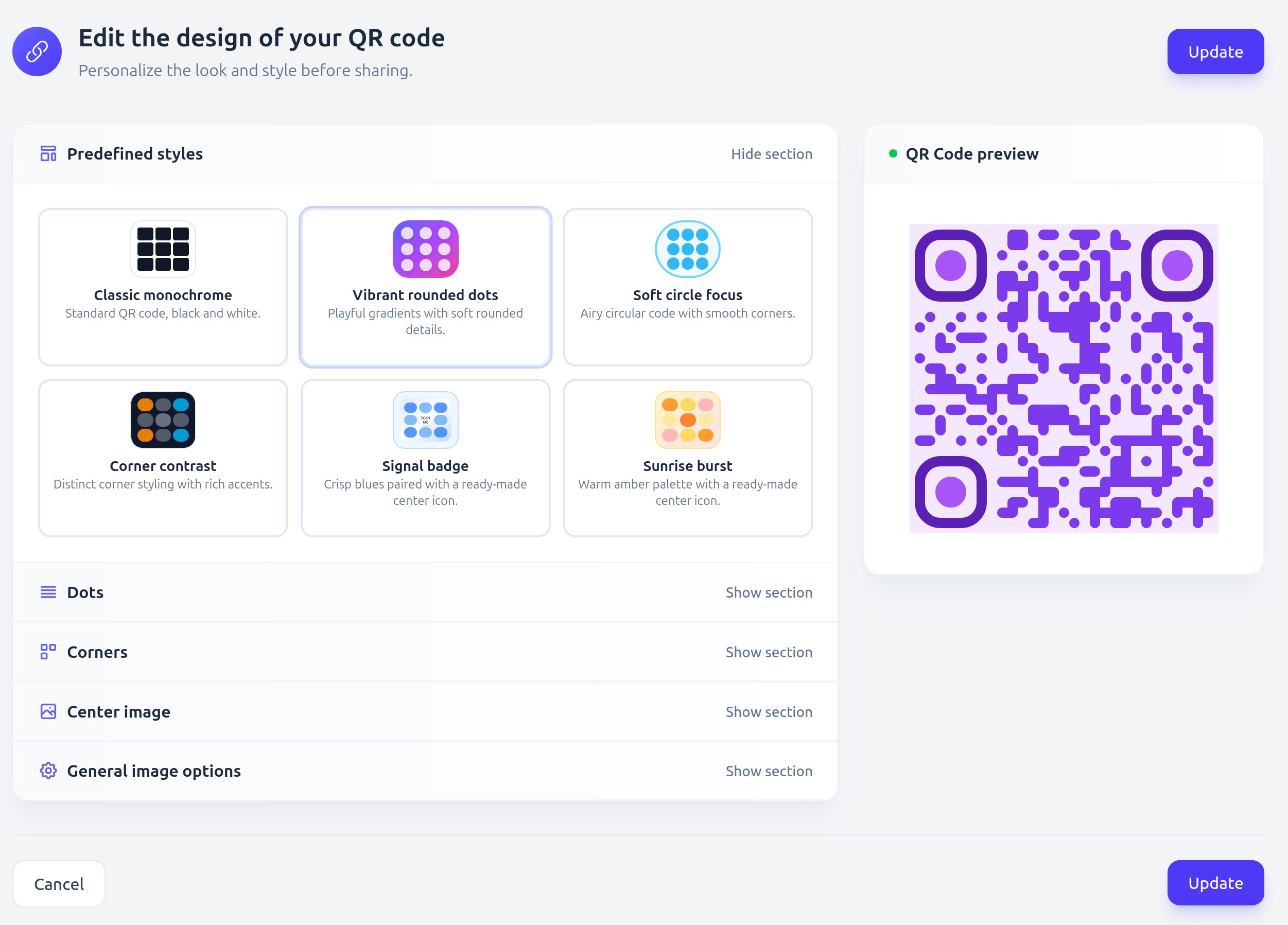 Select a predefined style Screenshot