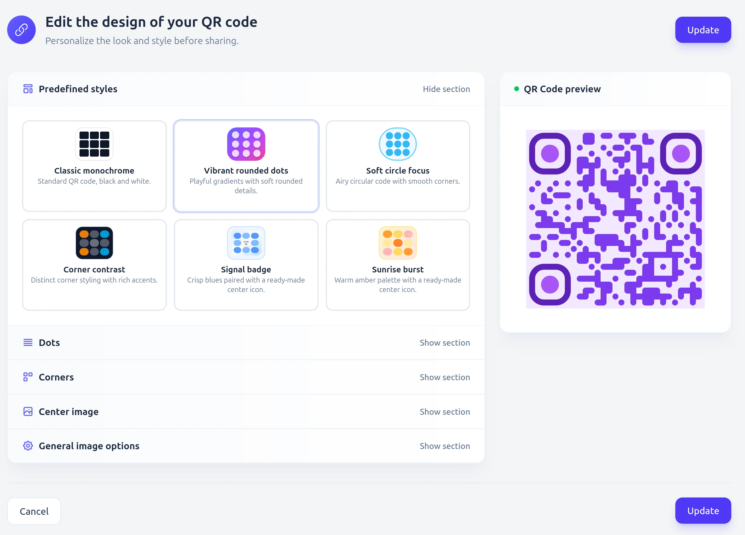 Select a predefined style Screenshot