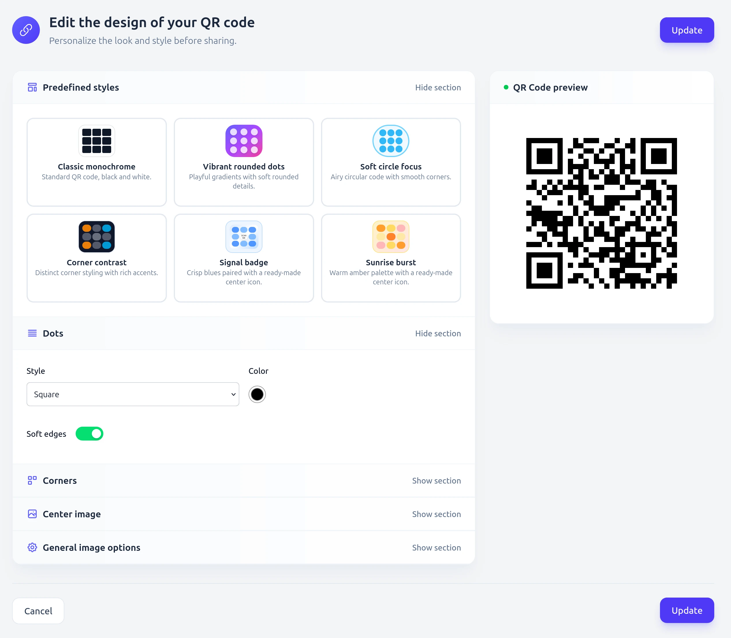 Customize QR code visual Screenshot