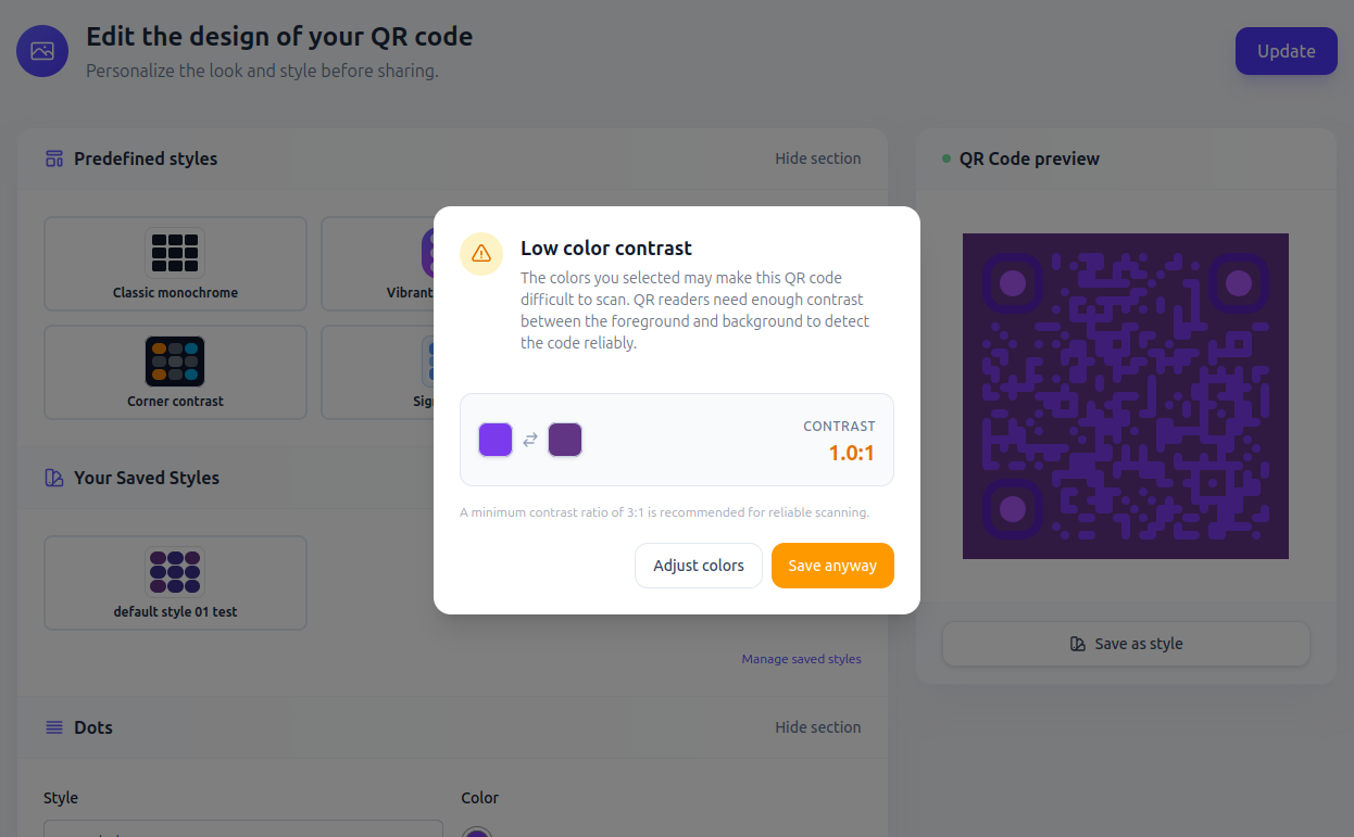 Avertissement du vérificateur de contraste