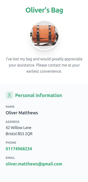 Twilee Lost & Found QR code on mobile