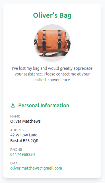 Lost & Found QR code example