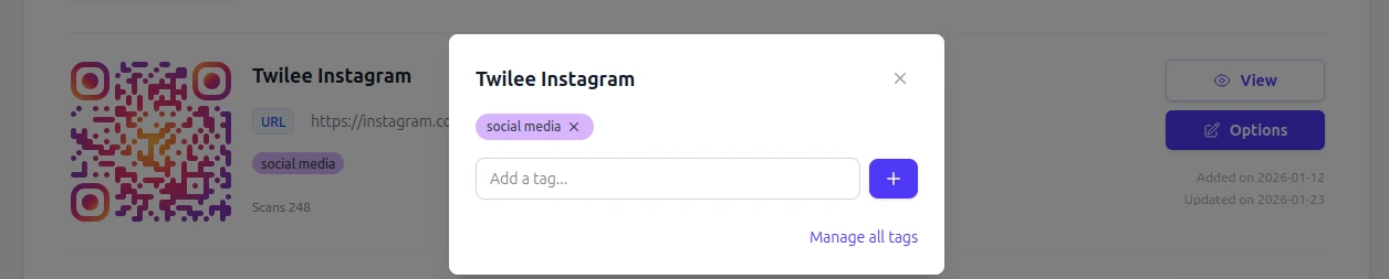 Tags toepassen op een QR-code