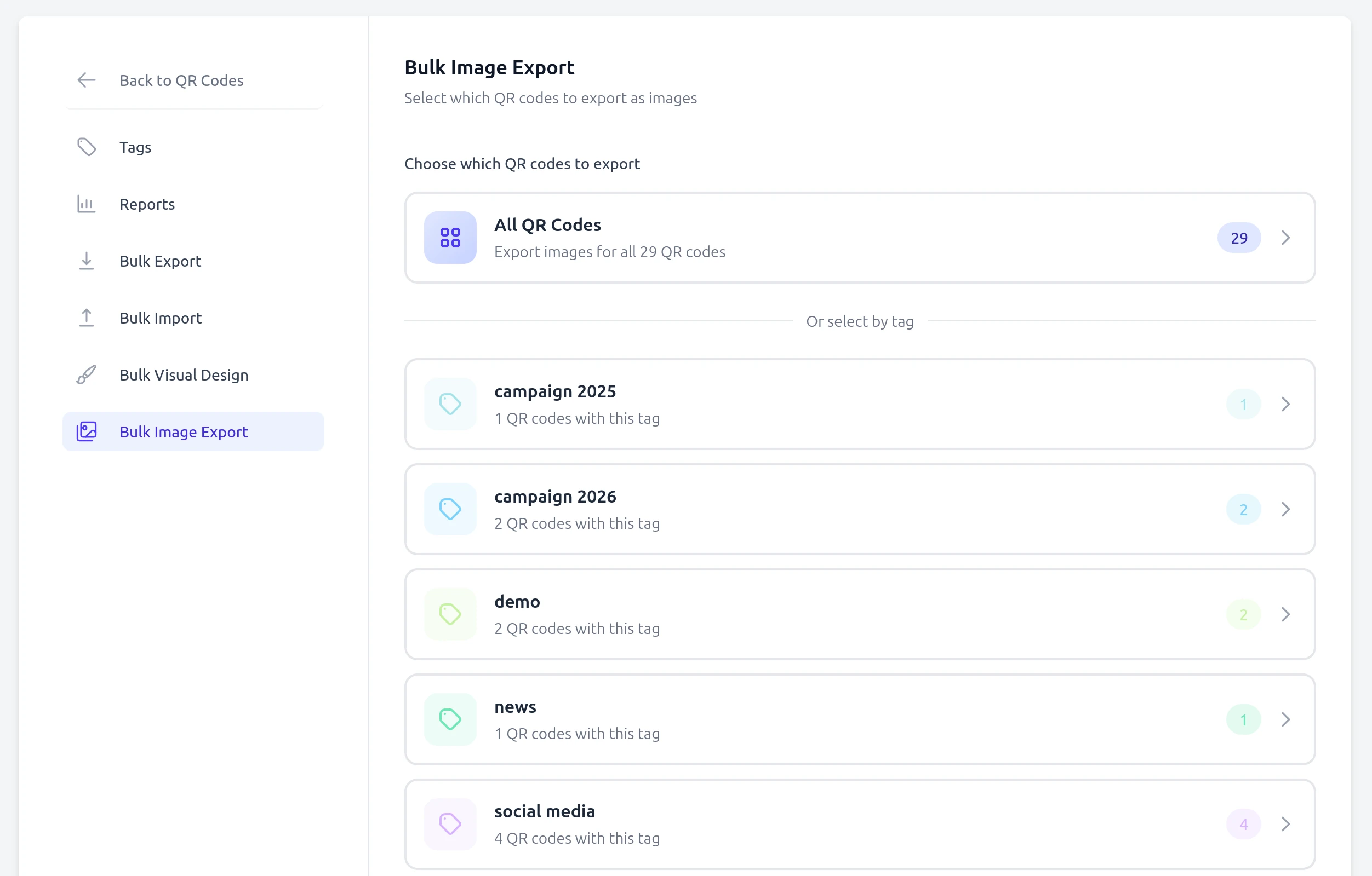 Selecteer QR-codes voor bulk-export