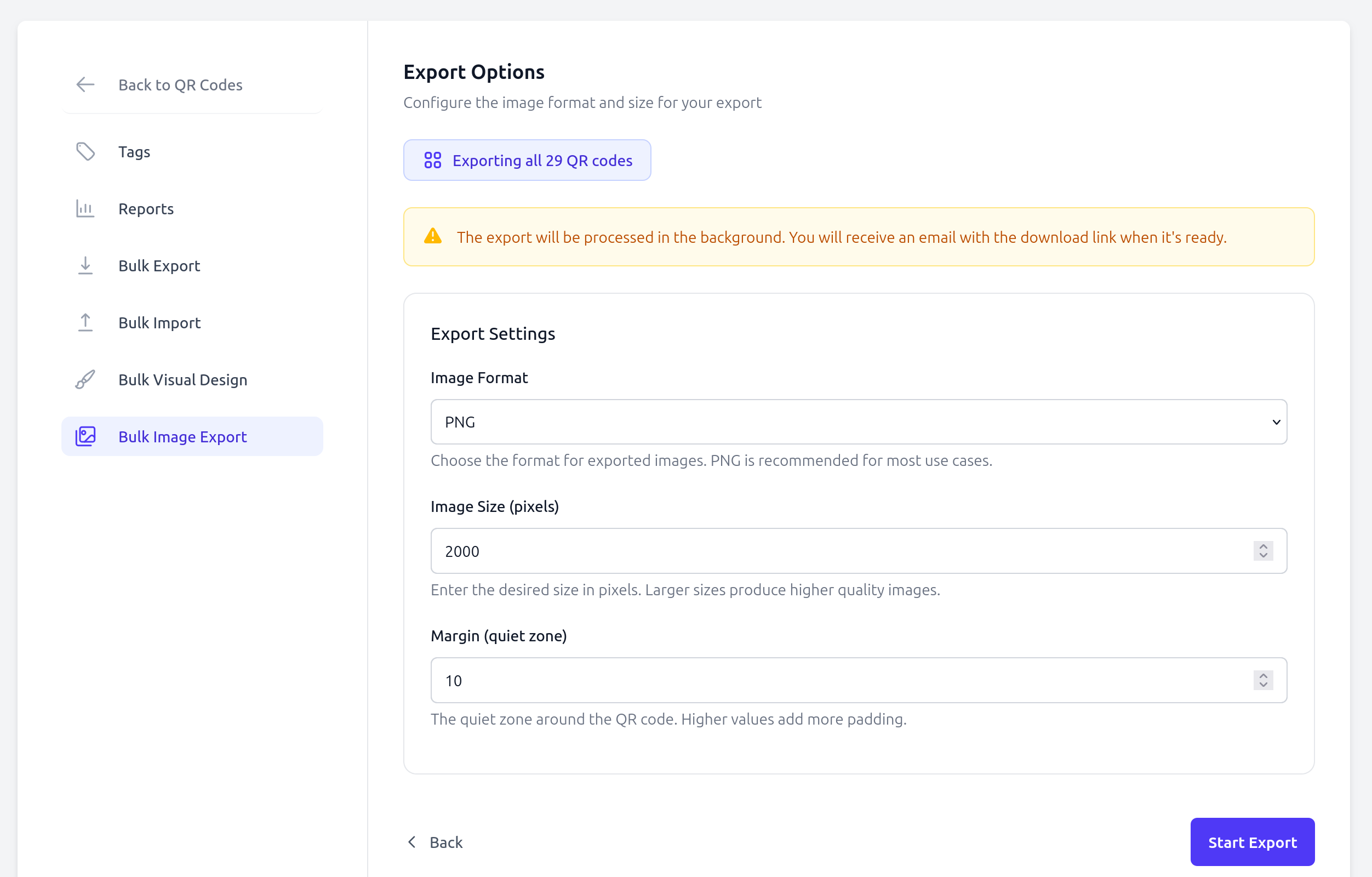 Choose export settings for QR code images