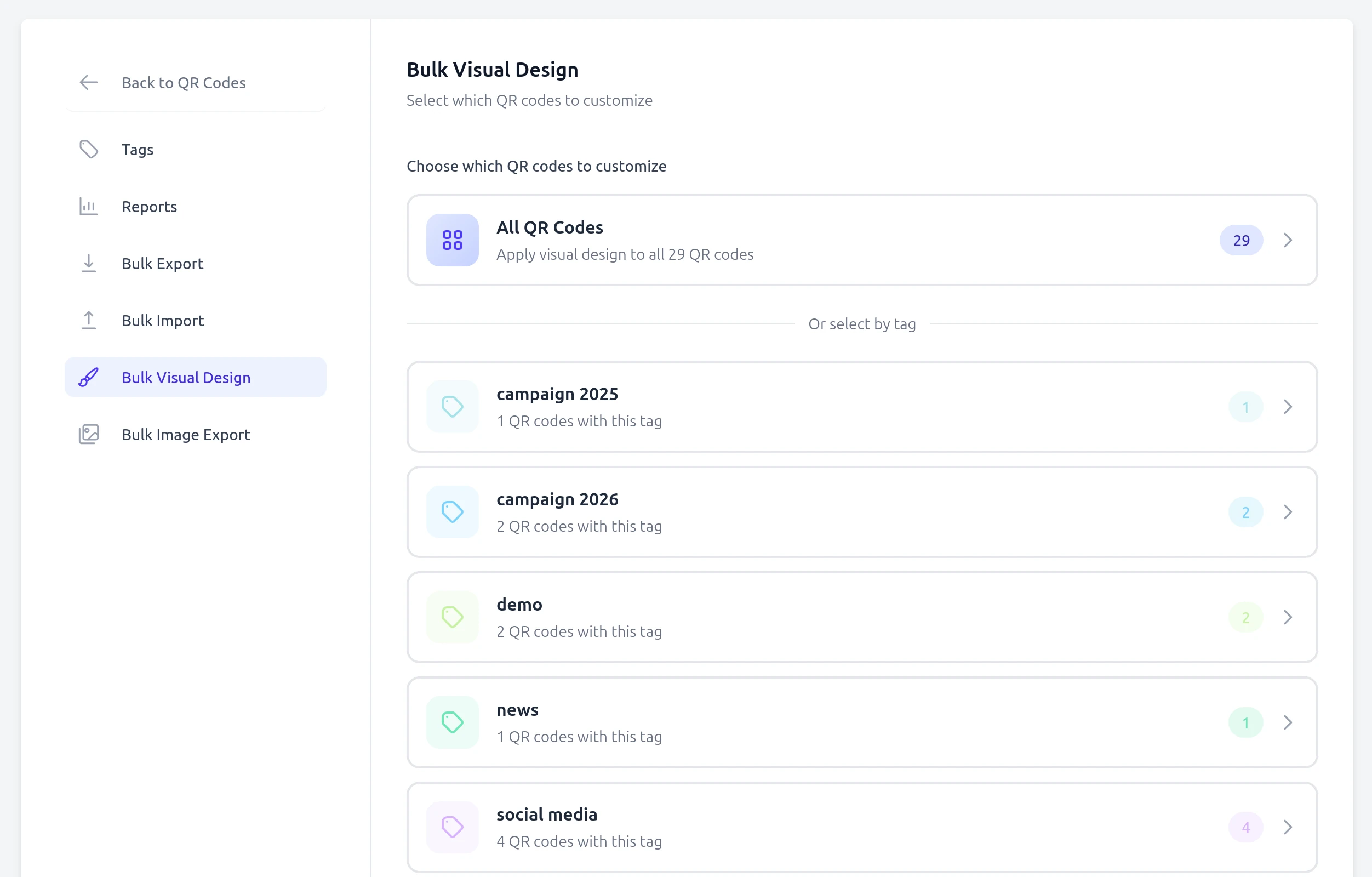 Selecteer QR-codes voor bulk visuele aanpassing