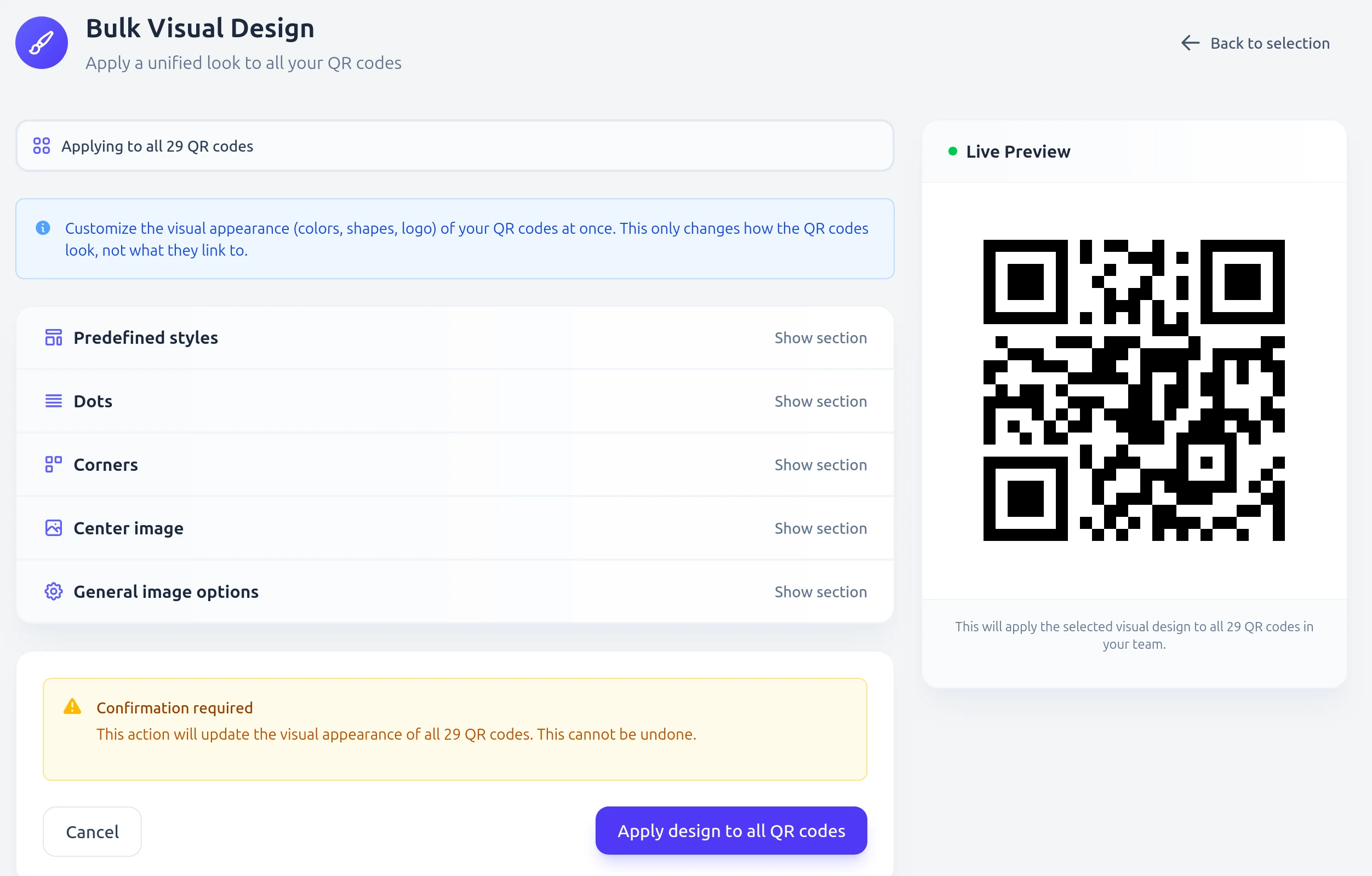 Pas visuele aanpassing toe op meerdere QR-codes
