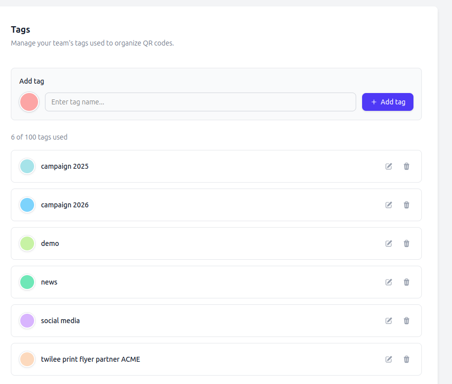 Tag management interface