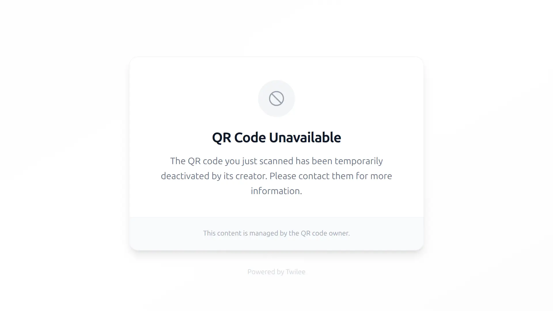 Page inactive par défaut d'un QR code